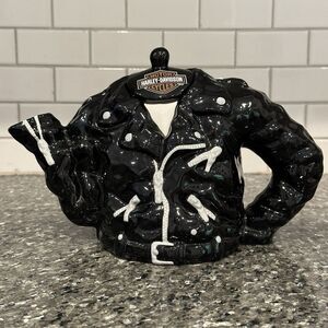 Vtg 1998 Harley Davidson Ceramic Teapot Leather Biker Jacket Collectable Moto